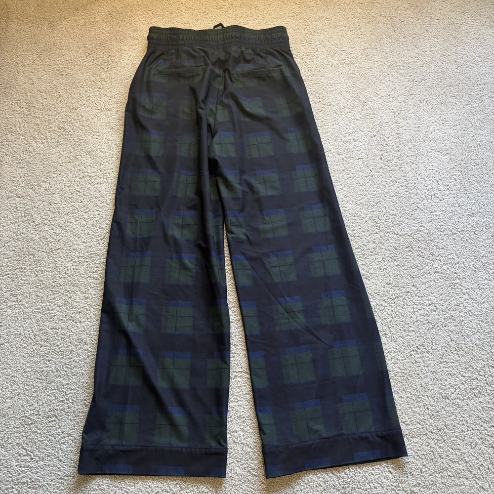Albion Wide Leg Pants Women's Medium Plaid Black Navy Green Elastic Waistband - Picture 7 of 9